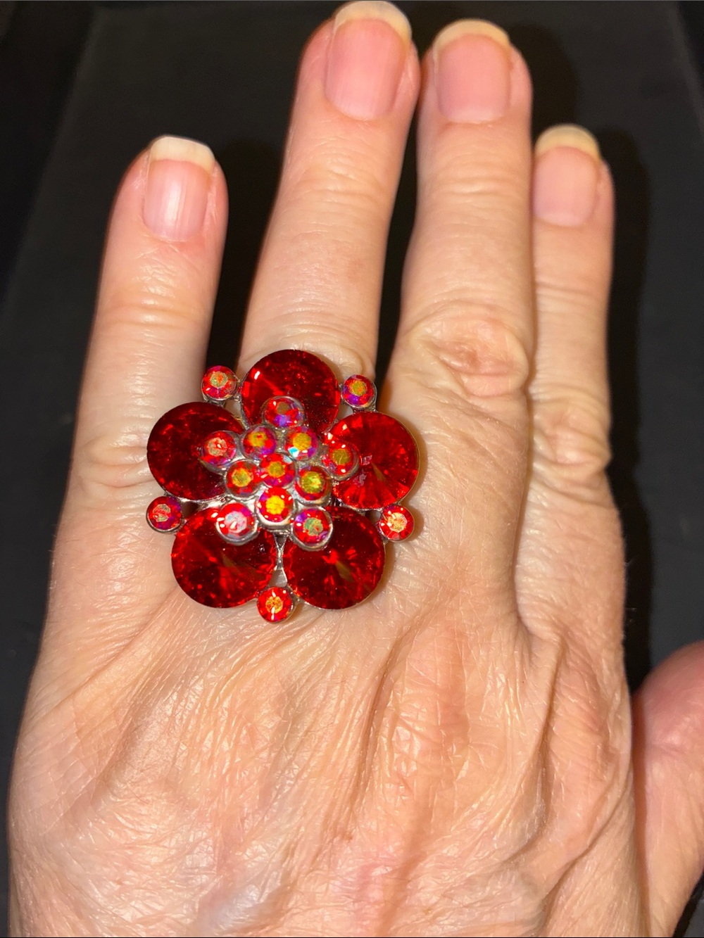 Red Floral Crystal Statement Ring - Women's Fashion Jewelry
